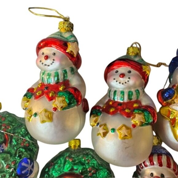 Handcrafted 1999 Brass Key Snowman Glass Christmas Ornament set of 9 - Picture 6 of 9